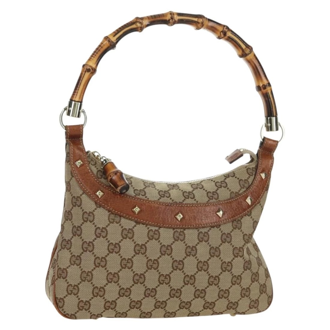 GUCCI GG CANVAS BAMBOO HAND BAG: GUCCI GG Canvas Bamboo Hand Bag Brand: GUCCI Type/Style: Hand Bag Material: GG Canvas Color: Beige/Gold Size: Size(Inch) W10.6 x H7.9 x D2.8inch(Approx) Accessories: None Accessories Notice: When