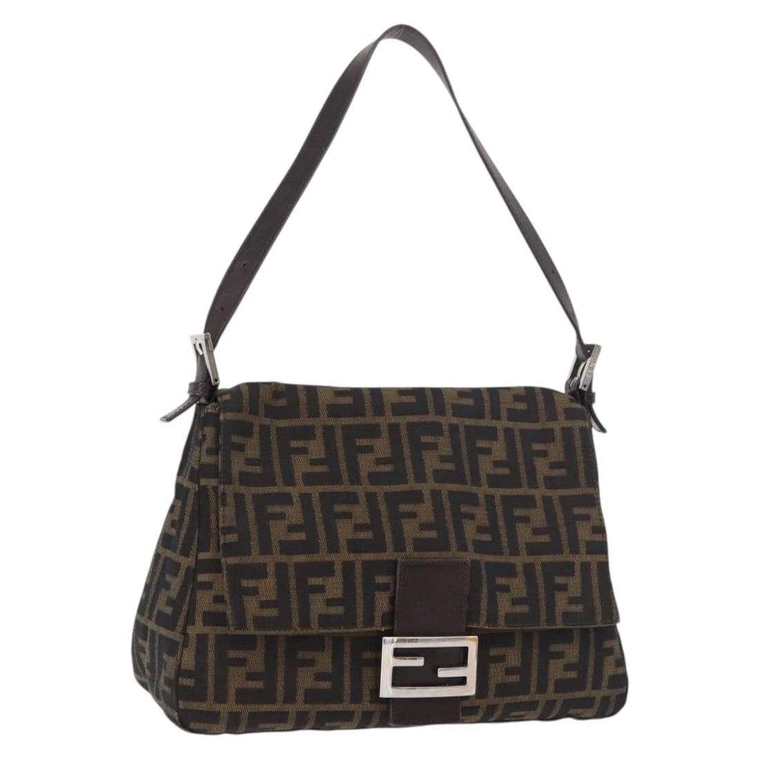 FENDI ZUCCA CANVAS MAMMA BAGUETTE SHOULDER BAG: FENDI Zucca Canvas Mamma Baguette Shoulder Bag Brand: FENDI Type/Style: Shoulder Bag Material: Zucca Canvas Color: Brown/Black Size: Size(Inch) W11.0 x H7.5 x D4.3inch(Approx) Accessories: None