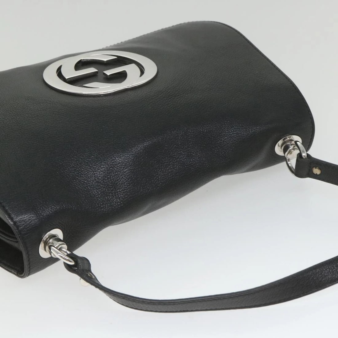 GUCCI INTERLOCKING SHOULDER BAG LEATHER BLACK - 6