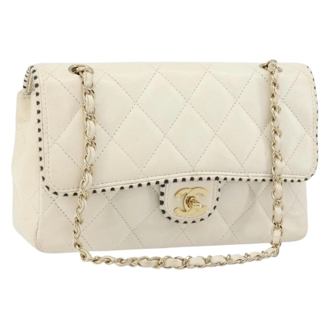 CHANEL MATELASSE 25 CHAIN SHOULDER BAG LEATHER: CHANEL Matelasse 25 Chain Shoulder Bag Leather Brand: CHANEL Type/Style: Shoulder Bag Material: Leather Color: White/Gold Size: Size(Inch) W9.8 x H5.9 x D2.4inch(Approx) Accessories: None Accessories