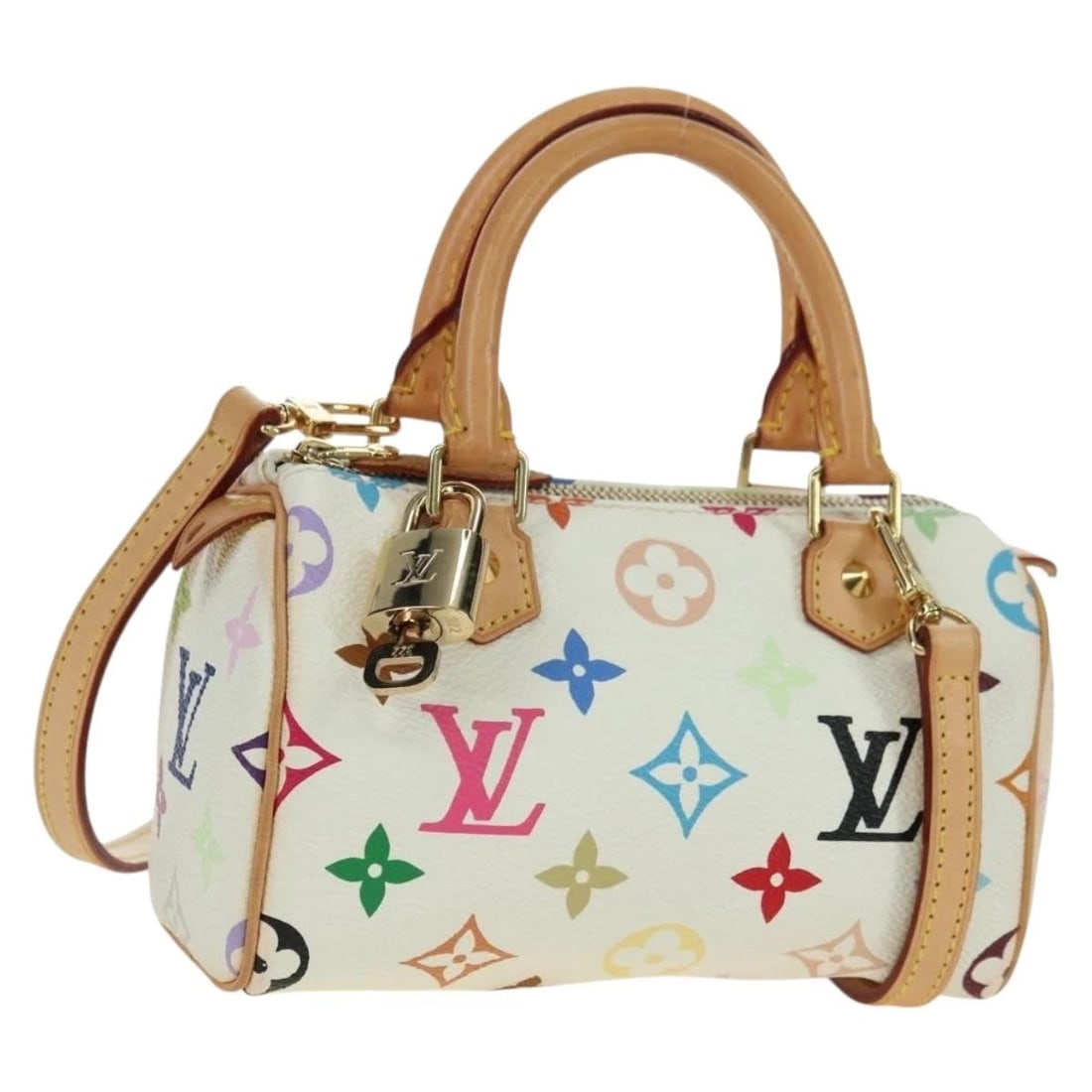 LOUIS VUITTON MULTICOLOR MINI SPEEDY HAND BAG: LOUIS VUITTON Multicolor Mini Speedy Hand Bag Brand: LOUIS VUITTON Type/Style: Hand Bag Material: Monogram Multicolor Canvas Color: White Size: Size(Inch) W6.3 x H4.3 x D2.8inch(Approx) Accessorie