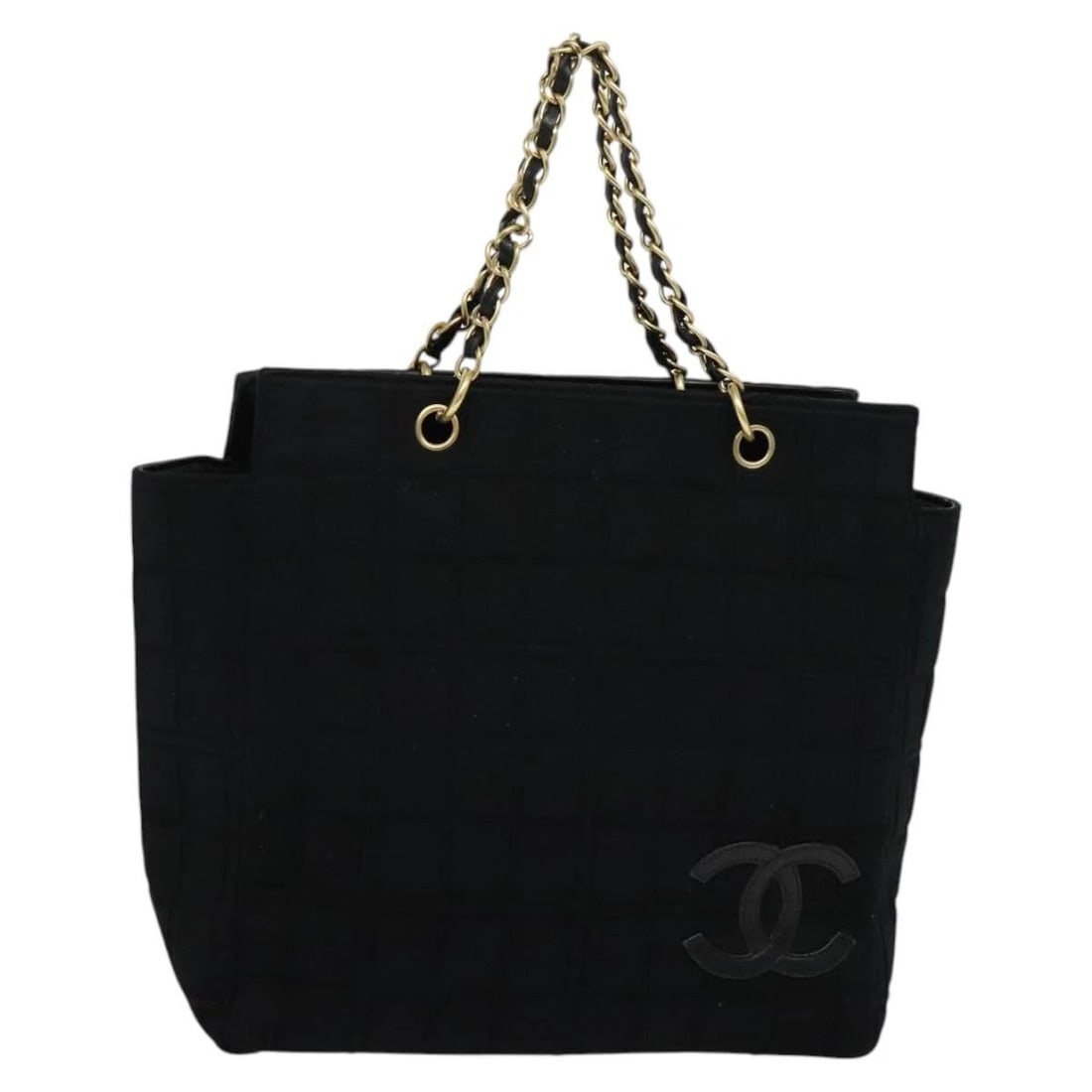 CHANEL CHAIN TOTE BAG COTTON BLACK GOLD: CHANEL Chain Tote Bag Cotton Black Gold Brand: CHANEL Type/Style: Tote Bag Material: Cotton Color: Black/Gold Size: Size(Inch) W11.8 x H11.4 x D5.5inch(Approx) Accessories: None Accessories Notice:
