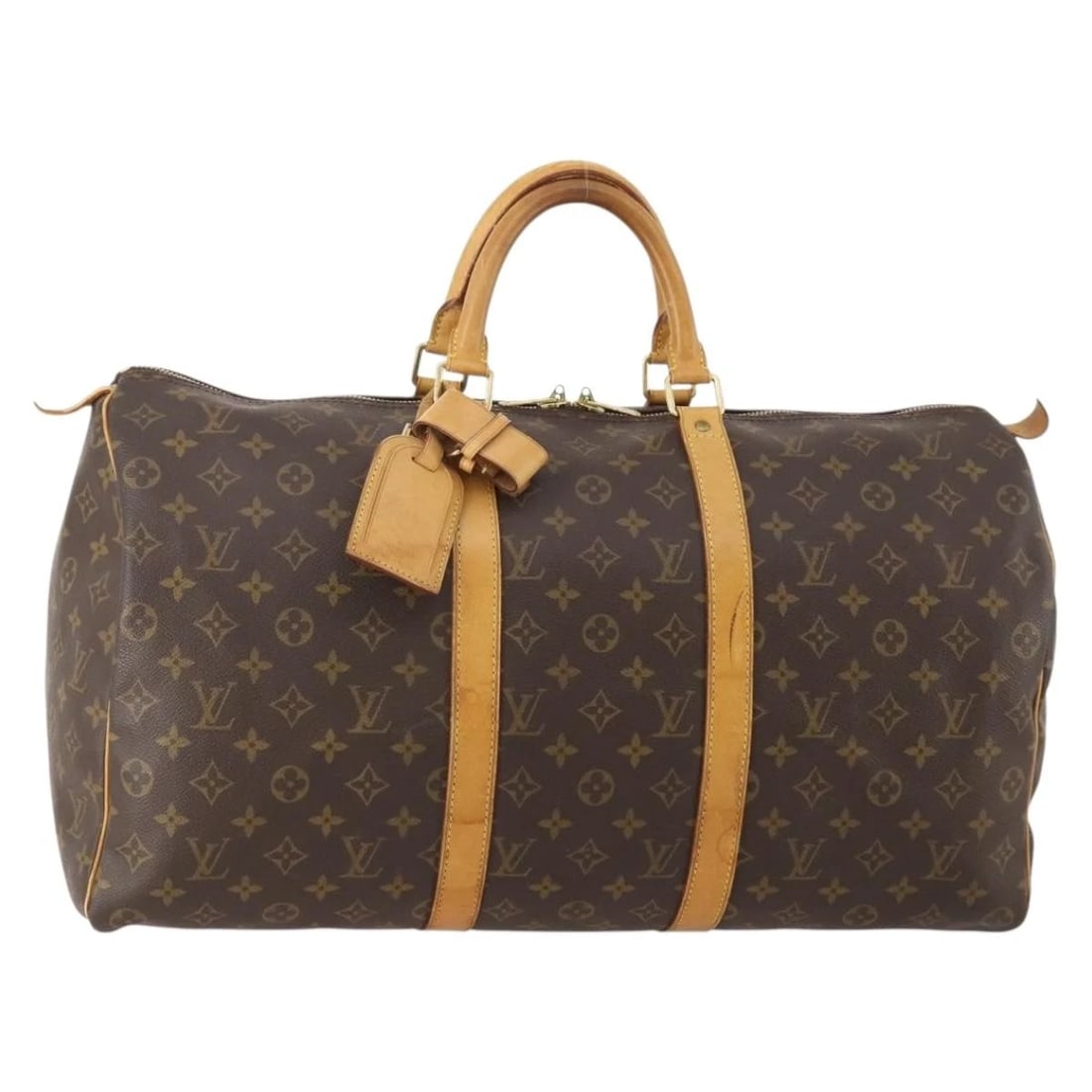 LOUIS VUITTON MONOGRAM KEEPALL 50 BOSTON BAG: LOUIS VUITTON Monogram Keepall 50 Boston Bag Brand: LOUIS VUITTON Type/Style: Boston Bag Material: Monogram Canvas Color: Monogram Size: Size(Inch) W19.7 x H9.8 x D8.7inch(Approx) Accessories: Non