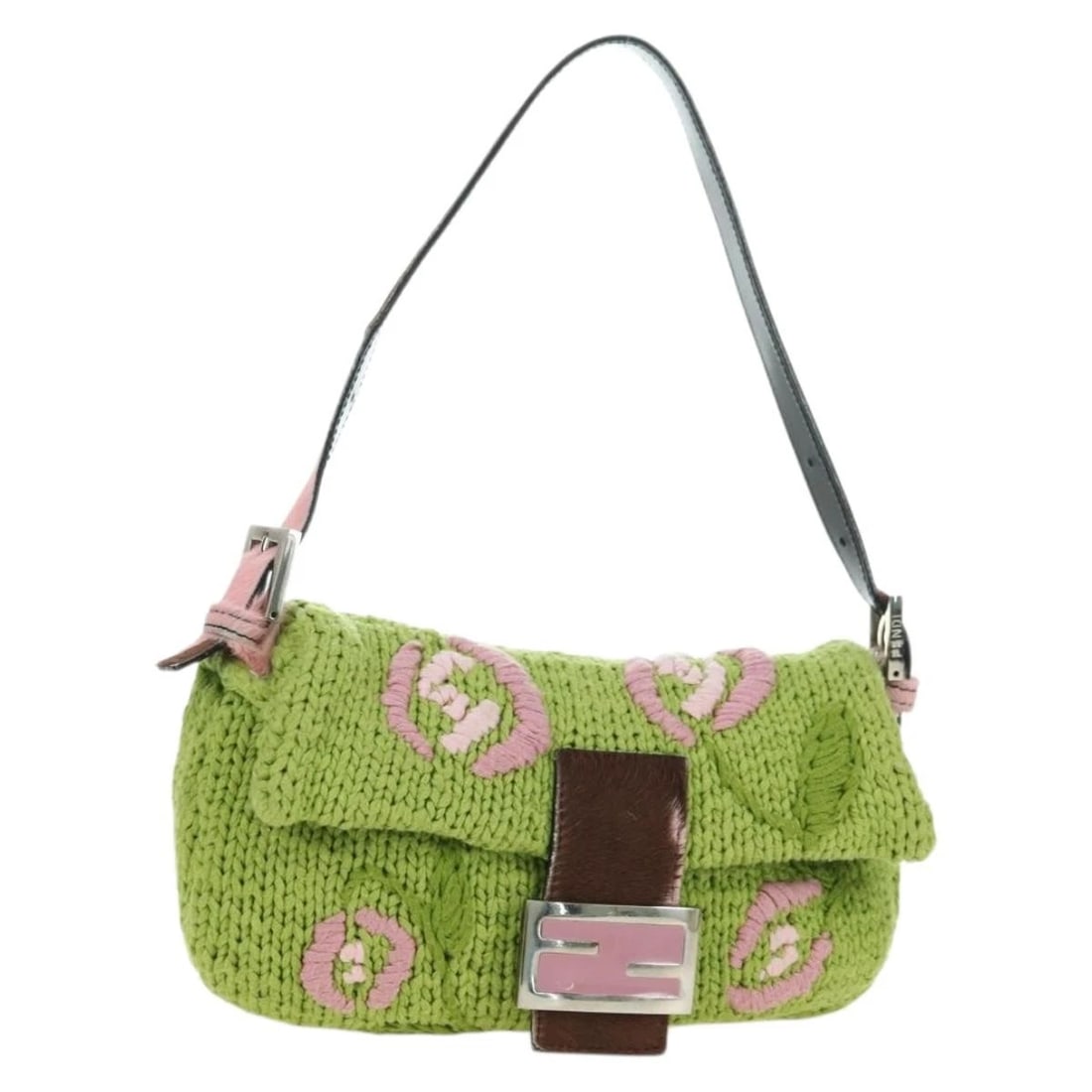 FENDI MAMMA BAGUETTE SHOULDER BAG WOOL: FENDI Mamma Baguette Shoulder Bag Wool Brand: FENDI Type/Style: Shoulder Bag Material: Wool Color: Green/Silver Size: Size(Inch) W9.8 x H4.7 x D1.6inch(Approx) Accessories: None Accessorie