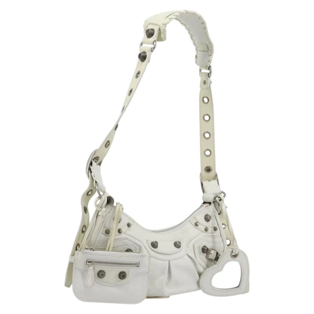 BALENCIAGA LUCA GOAL SHOULDER BAG: BALENCIAGA Luca Goal Shoulder Bag Brand: BALENCIAGA Type/Style: Shoulder Bag Material: Leather Color: White/Silver Size: Size(Inch) W9.4 x H3.9 x D2.4inch(Approx) Accessories: None Accessories