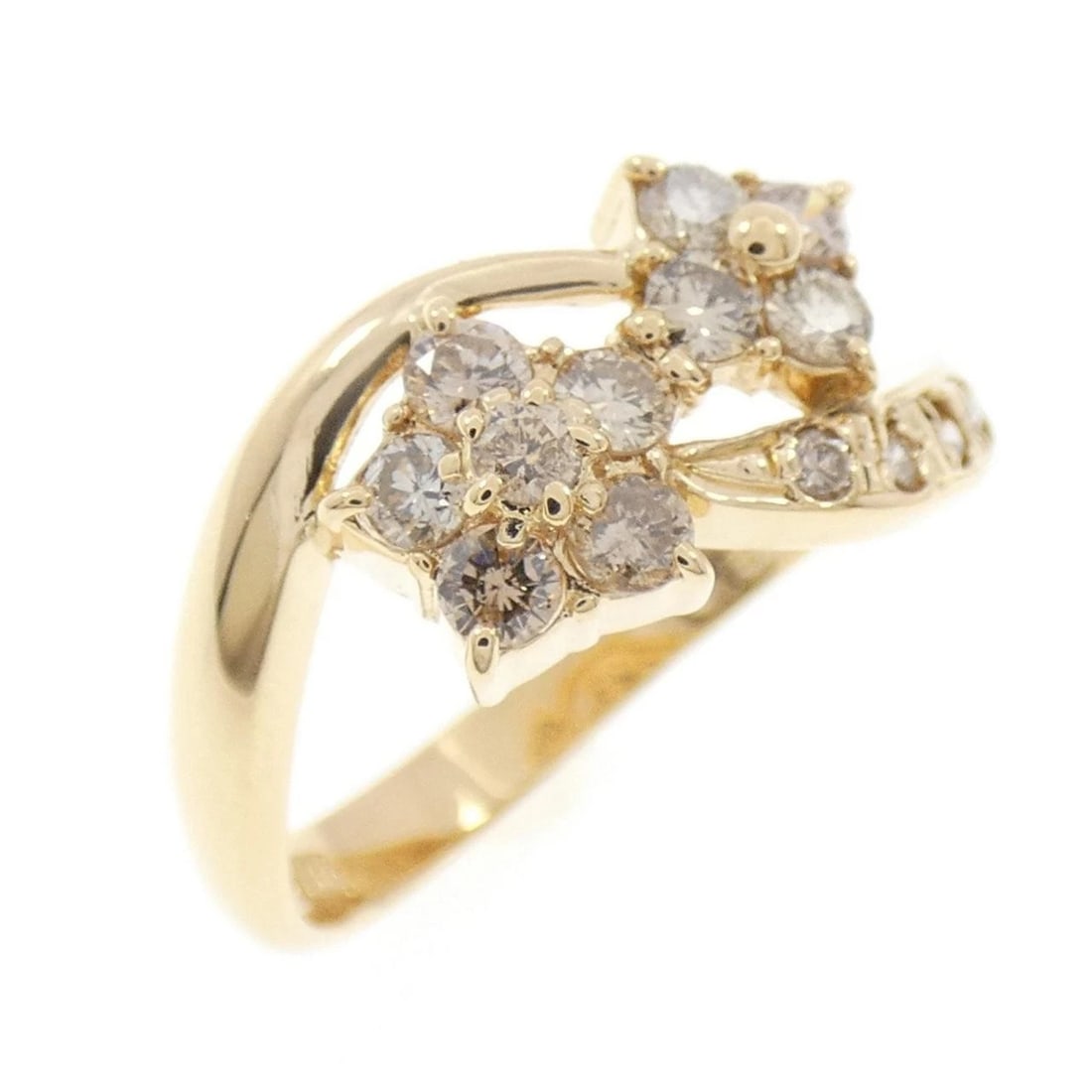 K18YG FLOWER DIAMOND RING: K18YG Flower Diamond Ring Brand: Unbranded Type/Style: Diamond Ring Material: K18 yellow gold, Main Stone/Creation Natural Color: Yellow Gold Size: US 5 3/4 Accessories: None Accessories N