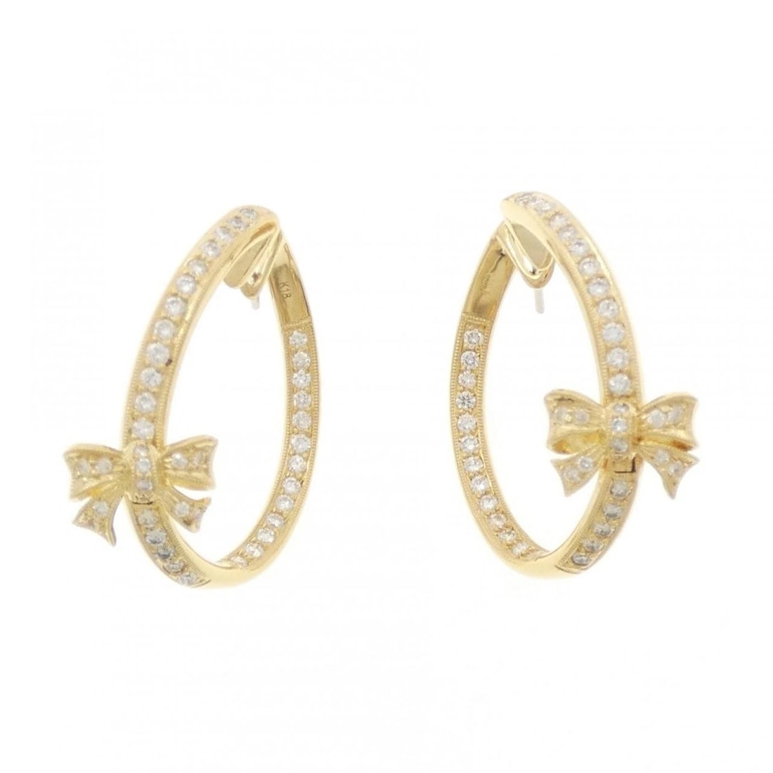 K18YG RIBBON DIAMOND PIERCE: K18YG Ribbon Diamond Pierce Brand: Unbranded Type/Style: Diamond Pierce/Earring Material: K18 yellow gold, Main Stone/Creation Natural Color: YEllow Gold Size: Actual Size Approximate dimensions: