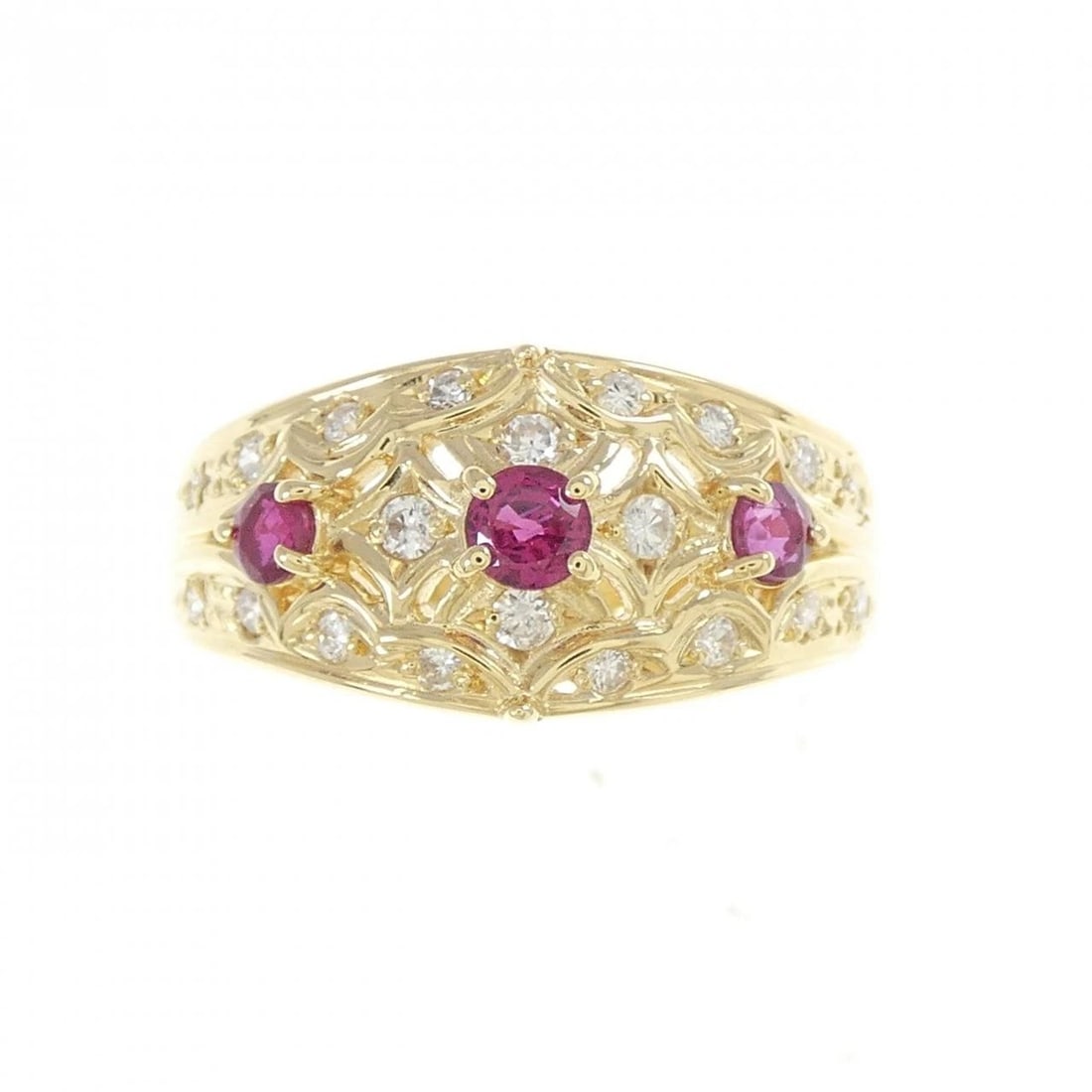 K18YG RUBY RING: K18YG Ruby Ring Brand: Unbranded Type/Style: Ruby Ring Material: K18 yellow gold, Main Stone/Creation Ruby Secondary Stone Diamond Color: YEllow Gold Size: US 6 1/4 Accessories: None Acces