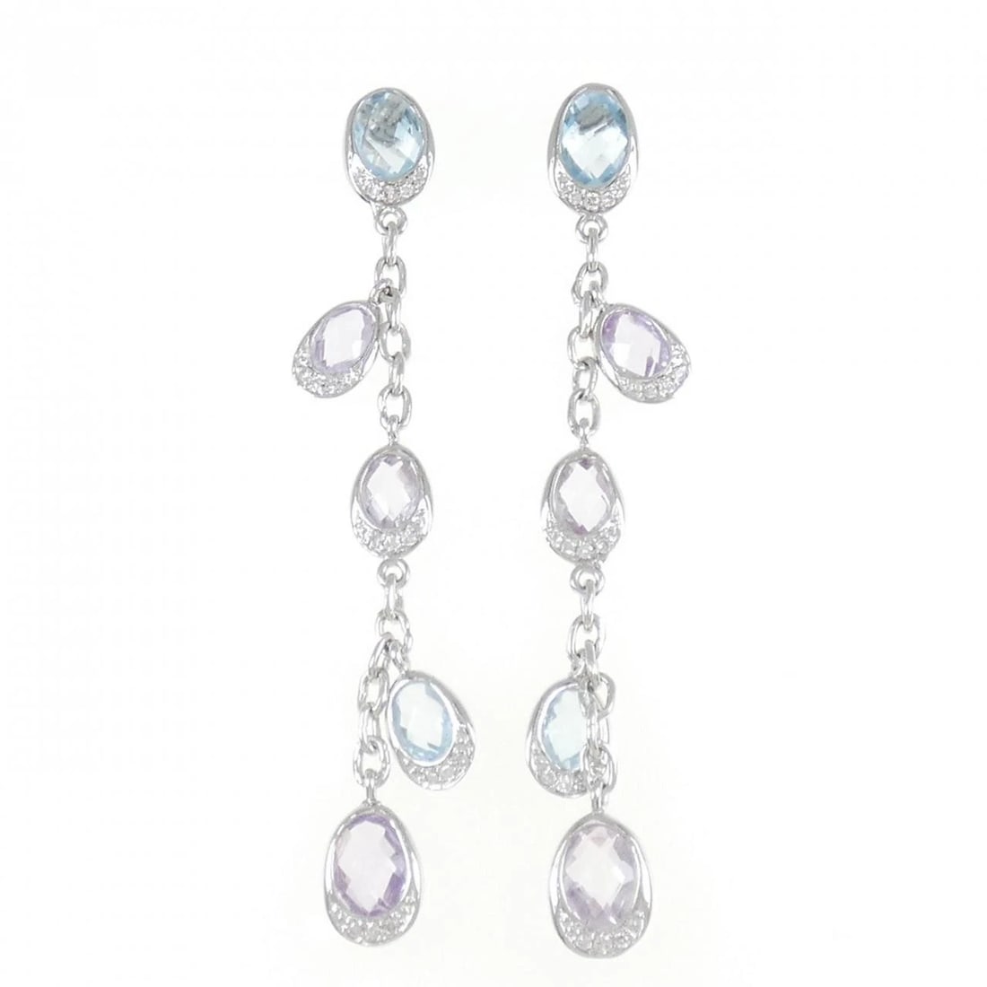 K18WG COLOR STONE PIERCE: K18WG Color Stone Pierce Brand: Unbranded Type/Style: Topaz Pierce/Earring Material: K18 white gold, Main Stone/Creation TopazSecondary Stone Diamond / Amethyst Color: White gold Size: Actual Size