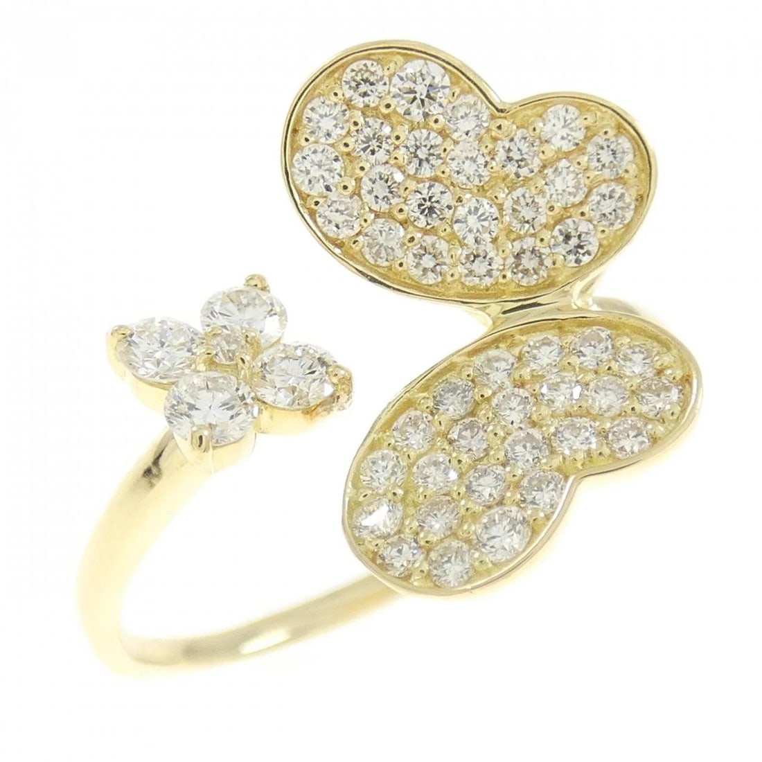 K18YG BUTTERFLY X FLOWER DIAMOND RING: K18YG Butterfly x Flower Diamond Ring Brand: Unbranded Type/Style: Diamond Ring Material: K18 yellow gold, Main Stone/Creation Natural Color: Yellow Gold Size: US 7 1/4 Accessories: None Accessories