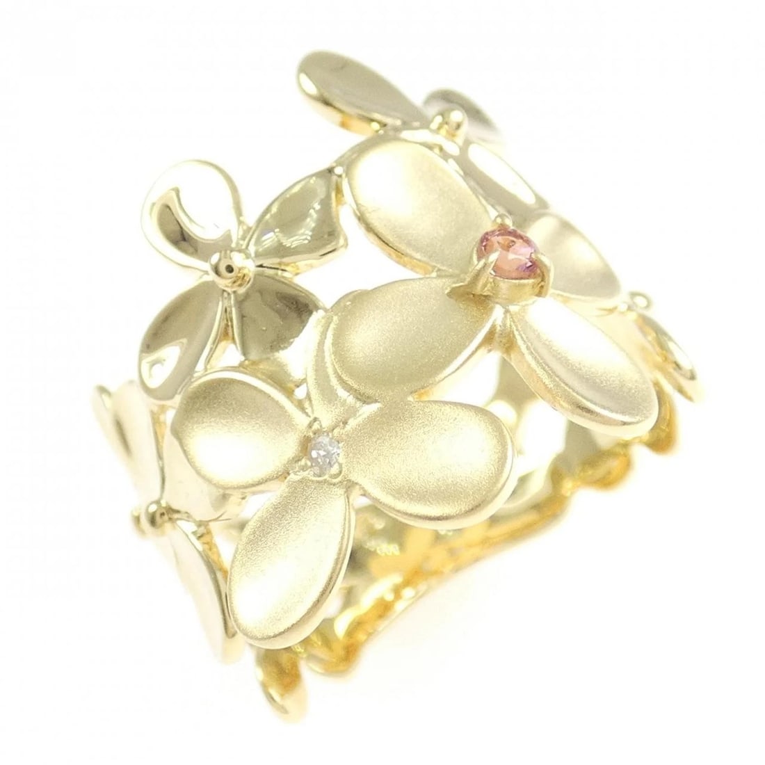 K18YG FLOWER TOURMALINE RING: K18YG Flower Tourmaline Ring Brand: Unbranded Type/Style: Ring Material: K18 yellow gold, Main Stone/Creation TourmalineSecondary StoneDiamond Color: Yellow Gold Size: US 5 3/4 Accessories: None