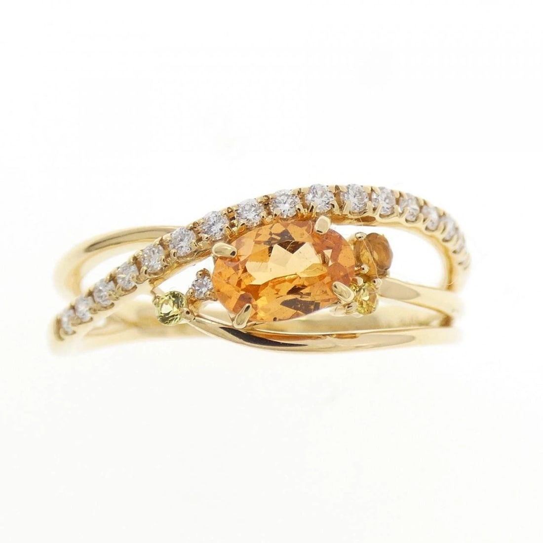 K18YG GARNET RING: K18YG Garnet Ring Brand: Unbranded Type/Style: Garnet Ring Material: K18 yellow gold, Main Stone/Creation Garnet Secondary Stone Sapphire/Citrine/Diamond Color: Yellow Gold Size: US 7 3/4