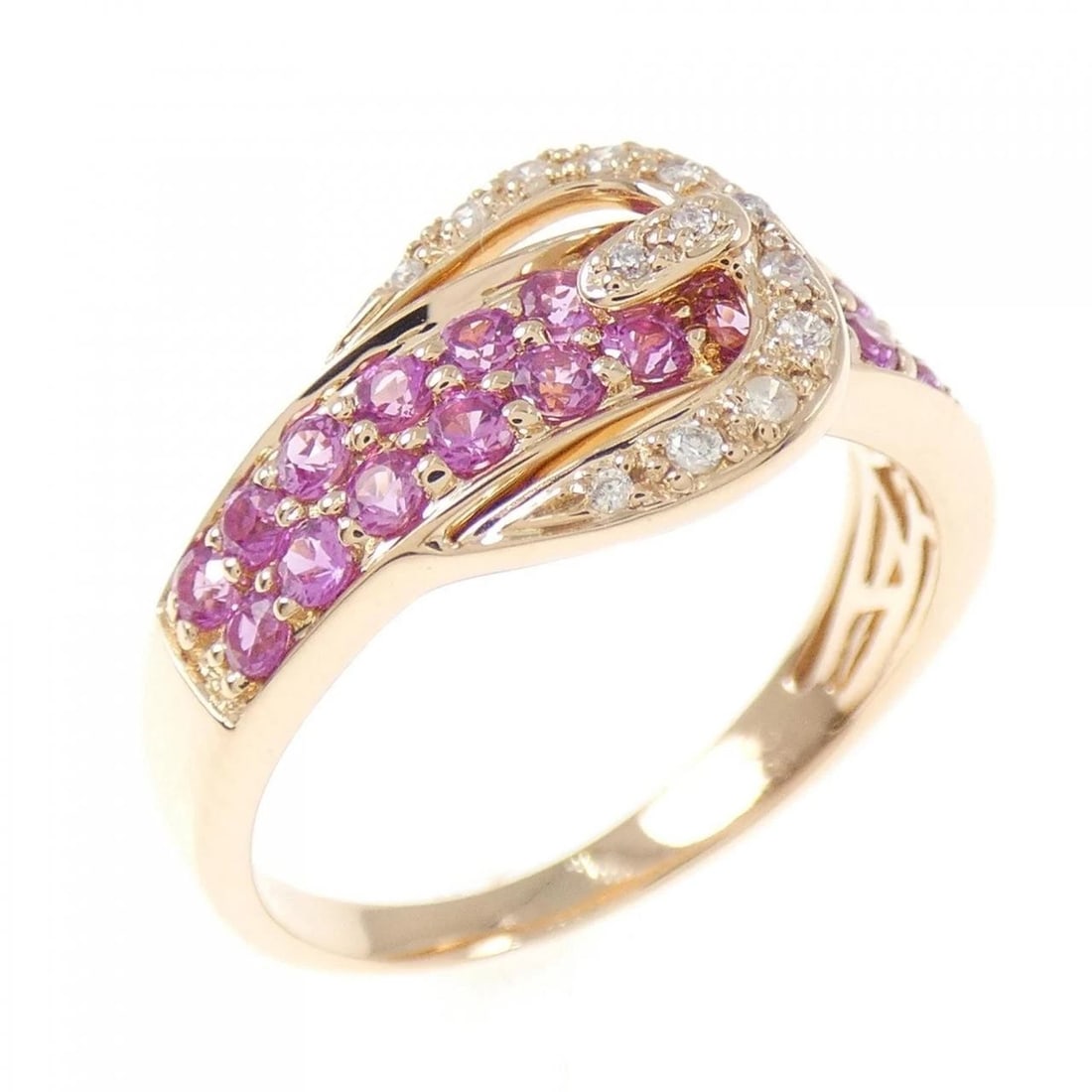 K18PG BELT SAPPHIRE RING: K18PG Belt Sapphire Ring Brand: Unbranded Type/Style: Sapphire Ring Material: K18 Pink Gold, Main Stone/Creation Sapphire Secondary stone Diamond Color: Pink Gold Size: US 7 Accessories: None