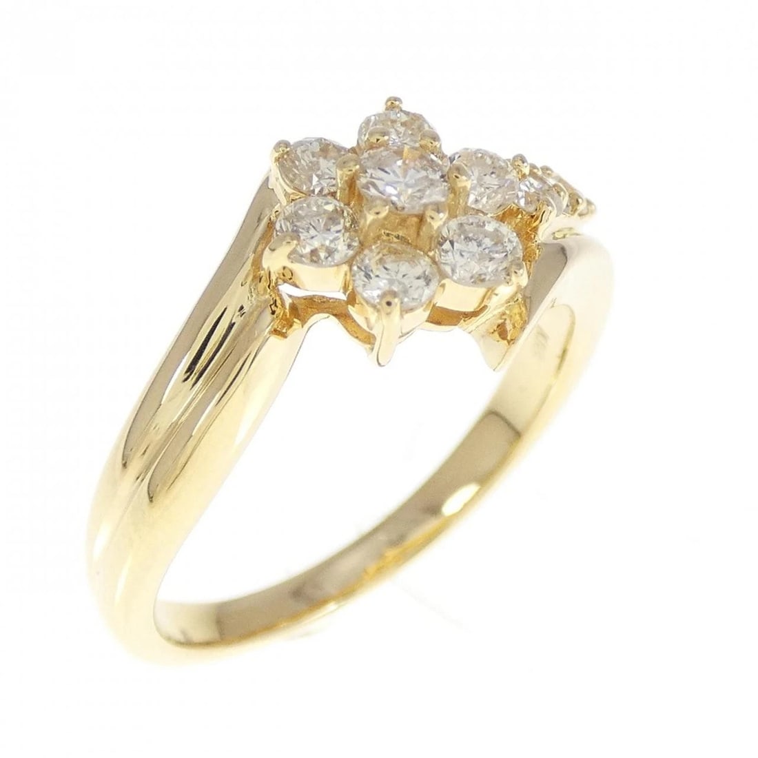 K18YG FLOWER DIAMOND RING: K18YG Flower Diamond Ring Brand: Unbranded Type/Style: Diamond ring Material: K18 yellow gold, Main Stone/Creation Natural Color: Yellow Gold Size: US 5 1/2 Accessories: None Accessories Notice: When
