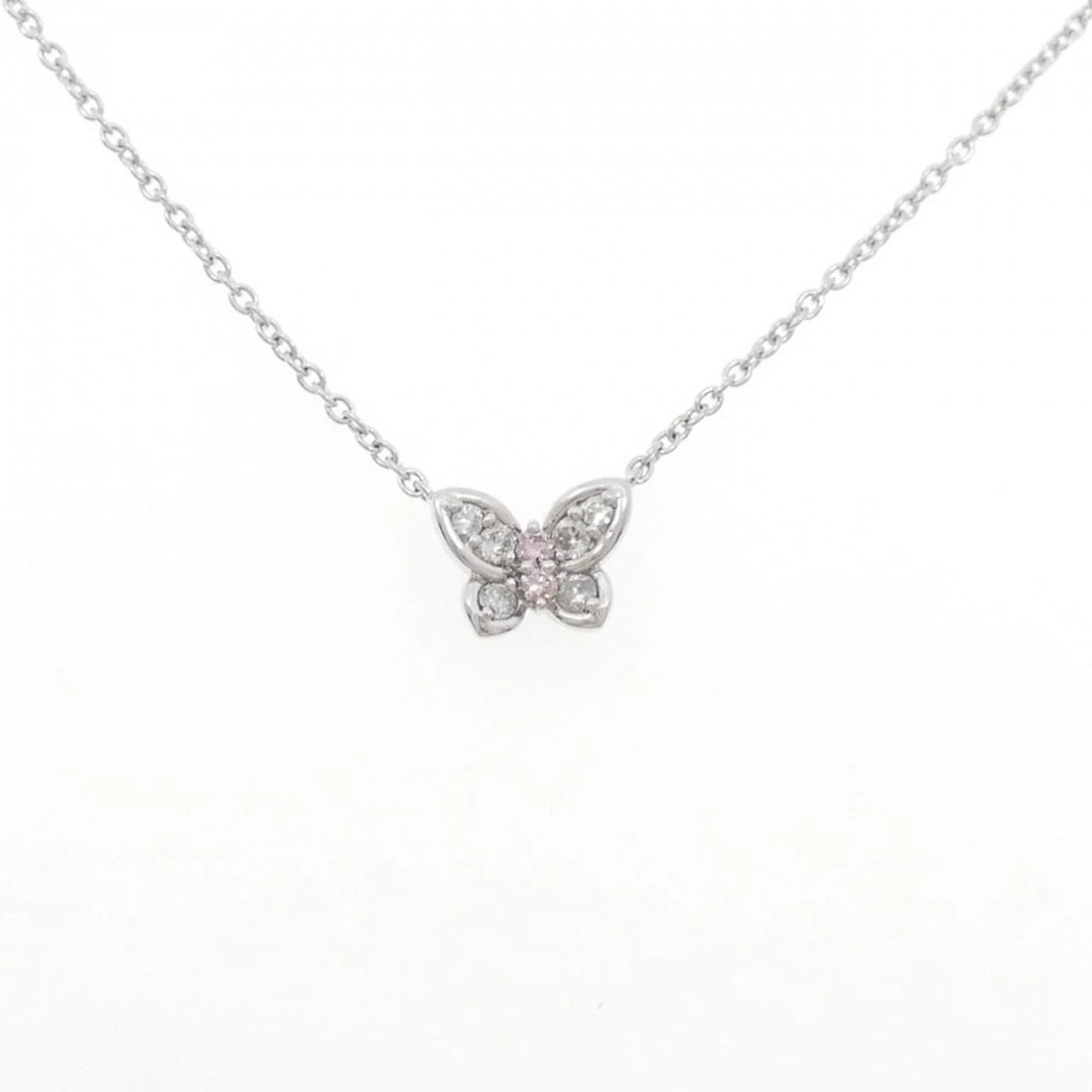 PT900/PT850 BUTTERFLY PINK DIAMOND NECKLACE: PT900/PT850 Butterfly Pink Diamond Necklace Brand: Unbranded Type/Style: Pink Diamond Necklace Material: PT900/PT850, Main Stone/Creation Natural Color: Silver Size: 41cmActual Size Pendant length