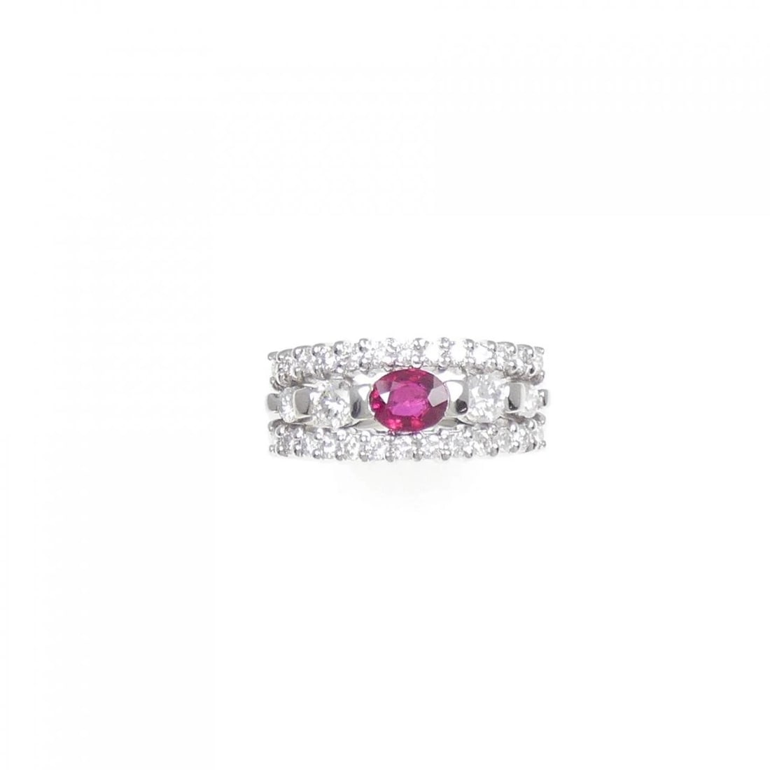 PT RUBY RING: PT Ruby Ring Brand: Unbranded Type/Style: Ruby ring Material: Platinum, Main Stone/Creation RubySecondary Stone Diamond Color: Silver Size: US 5 3/4 Accessories: None Accessories Notice: When