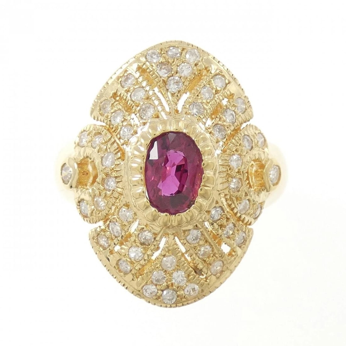 K18YG RUBY RING: K18YG Ruby Ring Brand: Unbranded Type/Style: Ruby Ring Material: K18 Yellow Gold, Main Stone/Creation RubySecondary Stone Diamond Color: Yellow Gold Size: US 6 1/2 Accessories: None Access