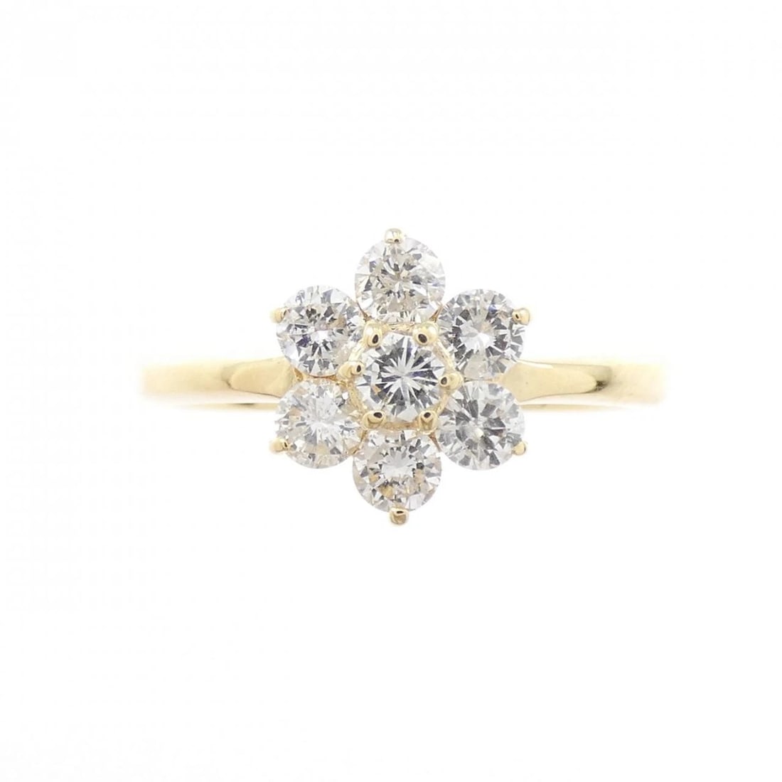 K18YG FLOWER DIAMOND RING: K18YG Flower Diamond Ring Brand: Unbranded Type/Style: Diamond Ring Material: K18 Yellow Gold, Main Stone/Creation Natural Color: Yellow Gold Size: US 5 3/4 Accessories: None Accessories N