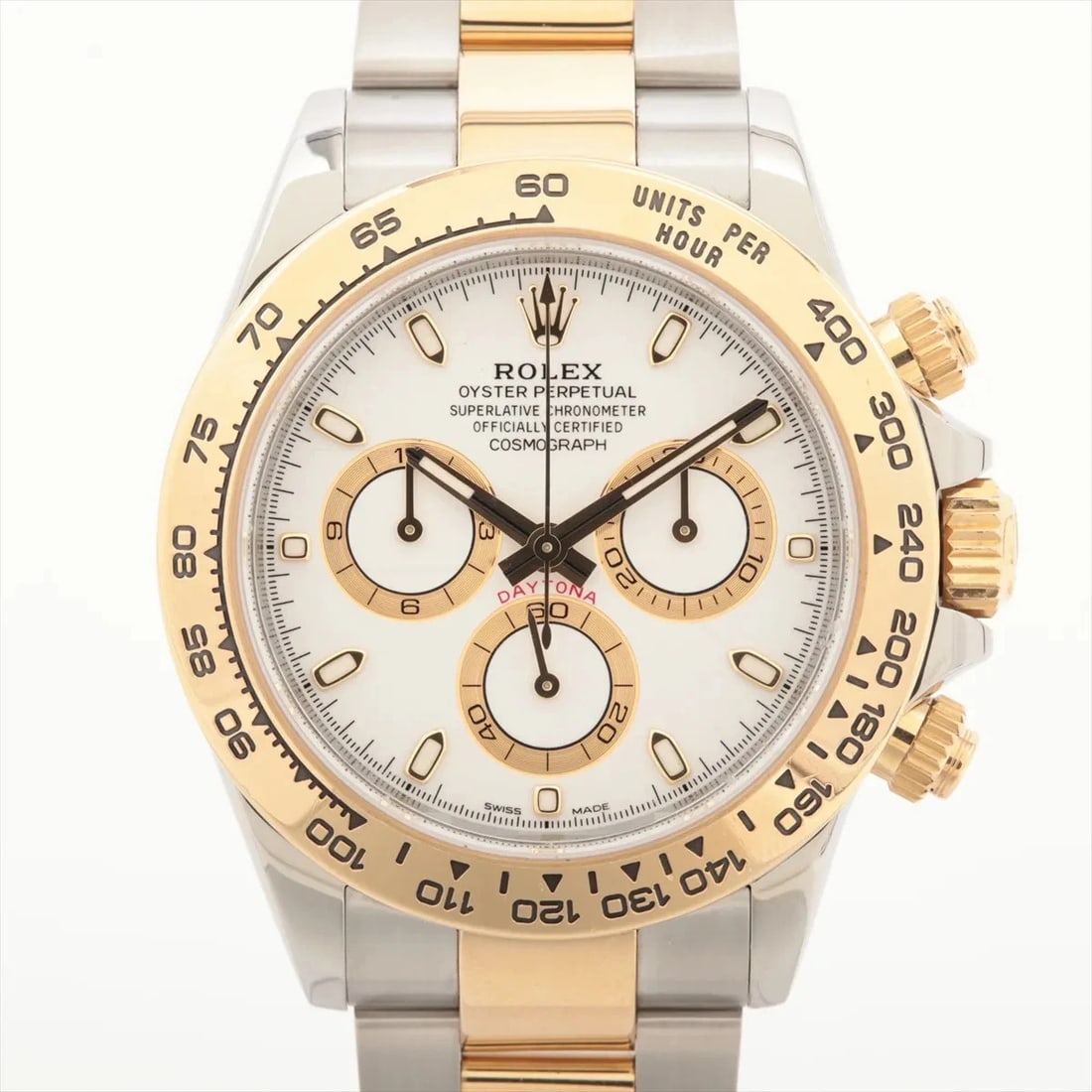 ROLEX DAYTONA WHITE DIAL, WATCH: Rolex Daytona white dial, Watch Brand: Rolex Type/Style: Wristwatch Material: SS?YG Color: white dial Size: Case:W1.6 x H1.6inch / W40 x H40 Circumference of Wrist:7.7inch / 19.5 Accessories: Non