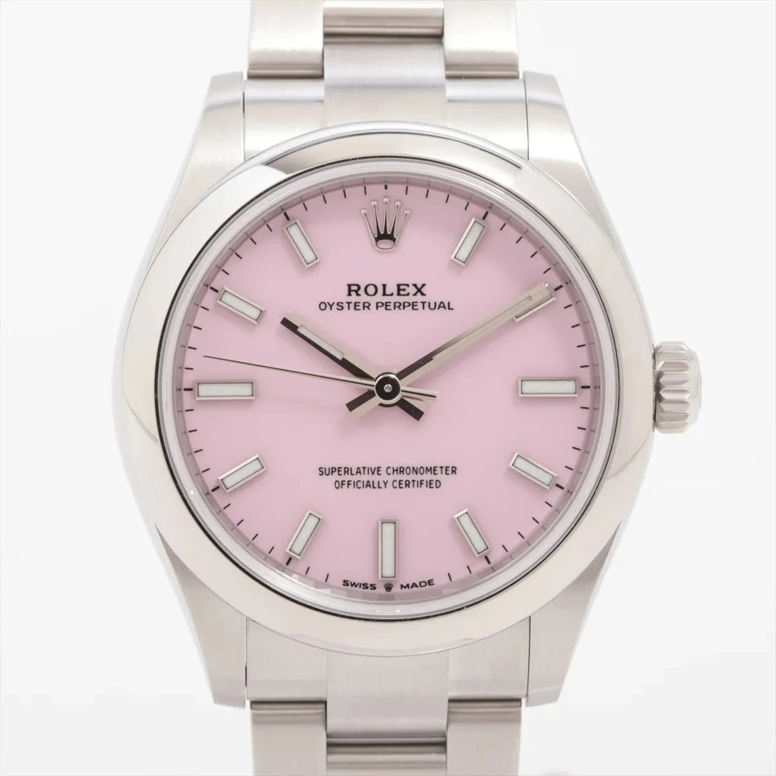 ROLEX OYSTER PERPETUAL SS PINK-FACE, WATCH: Rolex Oyster Perpetual SS Pink-Face, Watch Brand: Rolex Type/Style: Wristwatch Material: SS Color: Pink-Face Size: Case:W1.2 x H1.2inch / W31 x H31 Circumference of Wrist:6.1inch / 15.5 Accessorie