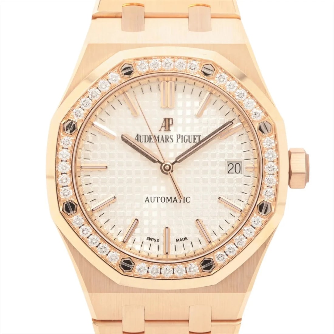 AUDEMARS PIGUET ROYAL OAK PG SILVER-FACE, WATCH: Audemars Piguet Royal Oak PG Silver-Face, Watch Brand: Audemars Piguet Type/Style: Wristwatch Material: PG Color: Silver-Face Size: Case:W1.2 x H1.2inch / W37 x H37 Accessories: None Acces