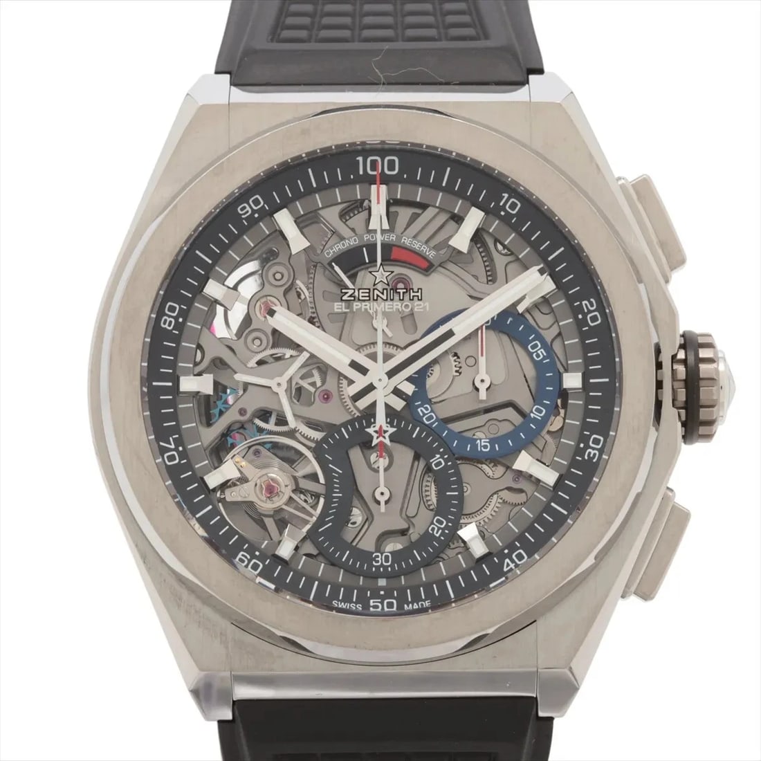 ZENITH DEFY EL PRIMERO TI X RUBBER SKELETON DIAL, WATCH: Zenith Defy El Primero TI x rubber Skeleton dial, Watch Brand: Zenith Type/Style: Wristwatch Material: Ti & rubber Color: Skeleton dial Size: Case:W1.6 x H1.6inch / W43 x H43 Circumference of Wrist:7.