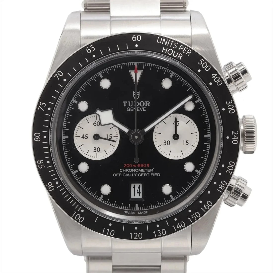 TUDOR BLACK BAY CHRONO SS BLACK DIAL, WATCH: Tudor Black Bay Chrono SS black dial, Watch Brand: Tudor Type/Style: Wristwatch Material: SS Color: black dial Size: Case:W1.6 x H1.6inch / W41 x H41 Circumference of Wrist:8.3inch / 21 Accessorie