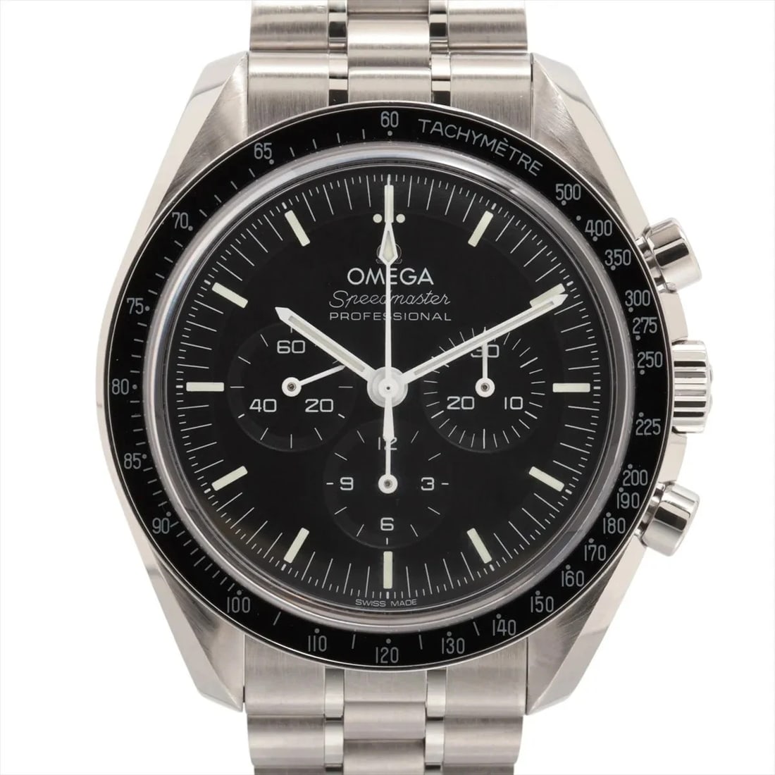 OMEGA SPEEDMASTER MOONWATCH SS BLACK DIAL, WATCH: Omega Speedmaster Moonwatch SS black dial, Watch Brand: Omega Type/Style: Wristwatch Material: SS Color: black Size: Case:W1.6 x H1.6inch / W42 x H42 Circumference of Wrist:7.7inch / 19.5 Accessor