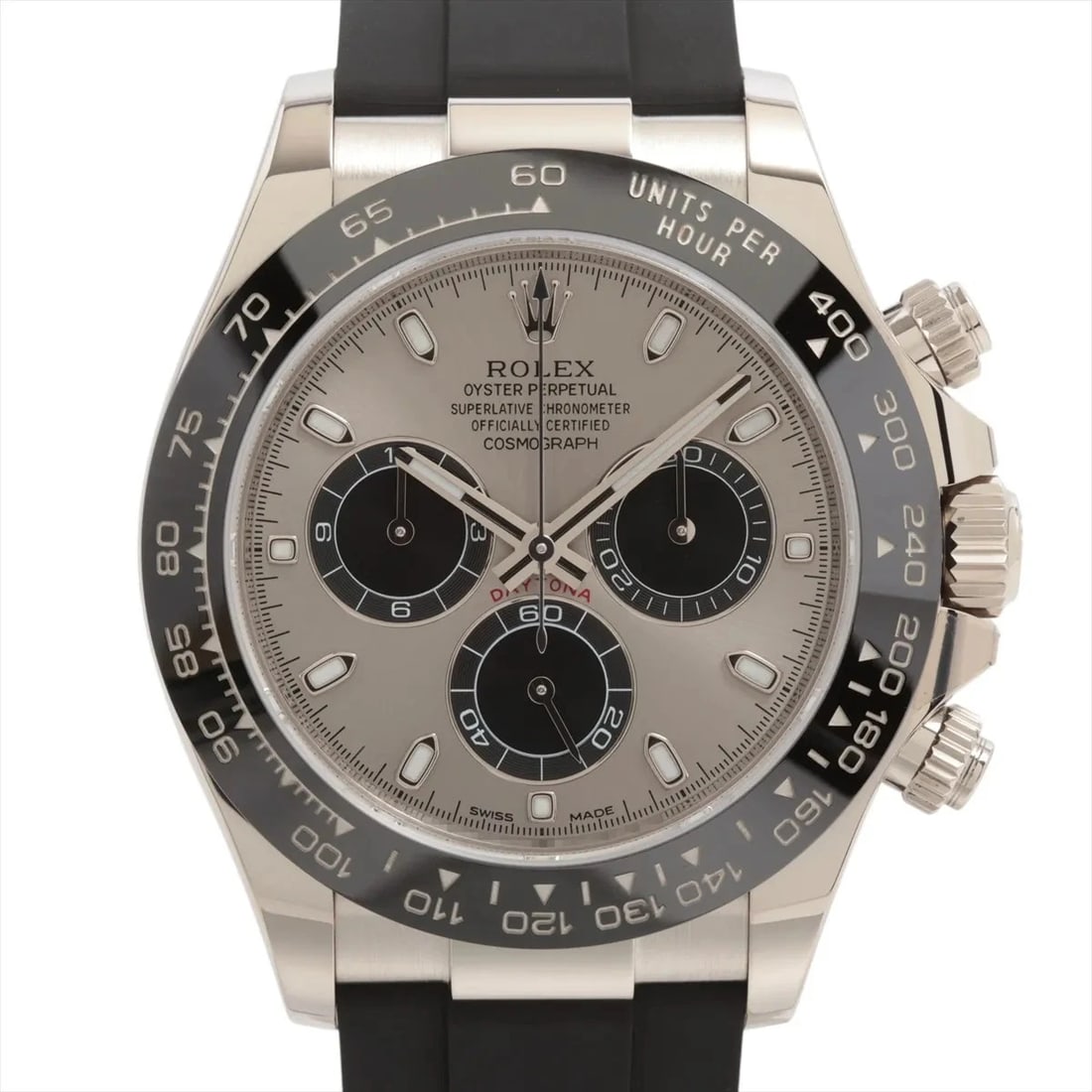 ROLEX DAYTONA WG & RUBBER STEEL DIAL, WATCH: Rolex Daytona WG & rubber steel dial, Watch Brand: Rolex Type/Style: Wristwatch Material: WG & rubber Color: steels Size: Case:W1.6 x H1.6inch / W40 x H40 Circumference of Wrist:6.7inch / 17 Acces