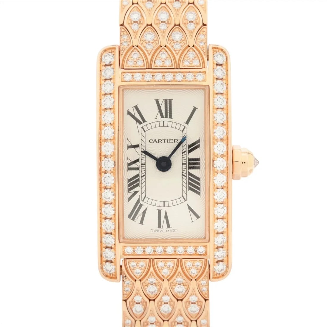 CARTIER TANK AMERICAN PG SILVER-FACE, WATCH: Cartier Tank American PG Silver-Face, Watch Brand: Cartier Type/Style: Wristwatch Material: PG Color: Silver-Face Size: Case:W0.4 x H0.8inch / W15.2 x H27 Circumference of Wrist:6.1inch / 15.5
