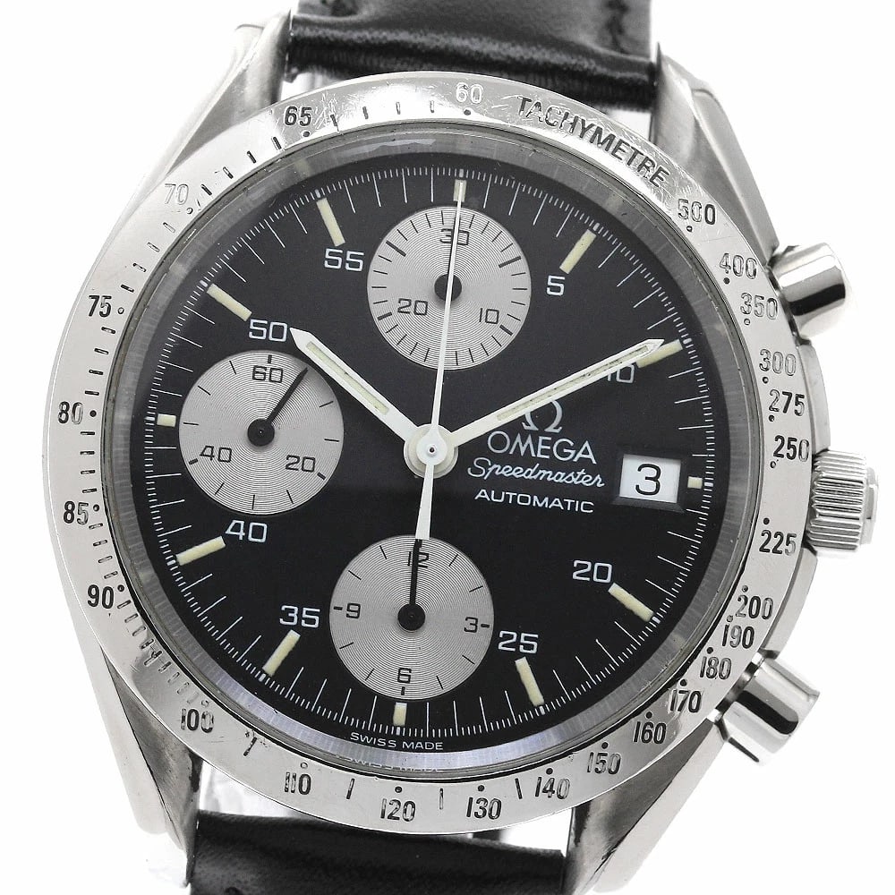OMEGA SPEEDMASTER DATE CHRONOGRAPH AUTOMATIC MEN'S, WATCH: Omega Speedmaster Date Chronograph Automatic Men's, Watch Brand: Omega Type/Style: Wristwatch Material: Strap Material: Leather StrapCase Material: Stainless Steel Color: Dial Color Black and Silver S