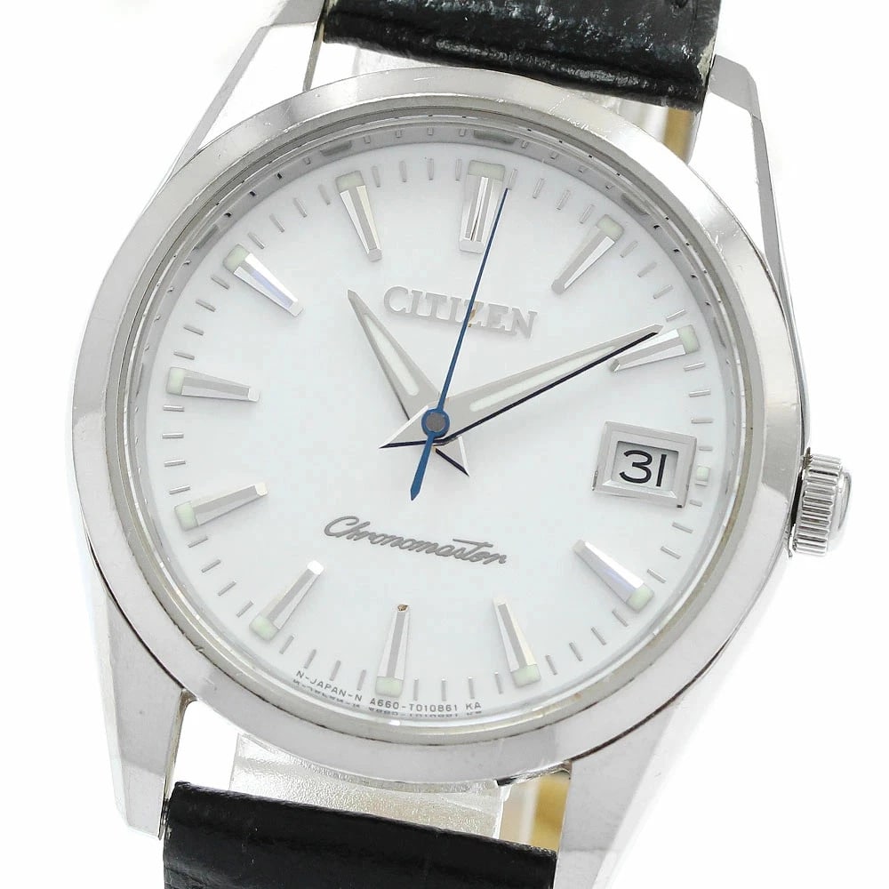 CITIZEN CHRONOMASTER DATE QUARTZ MENS WATCH LEATHER STRAP, WATCH (1 of 2)