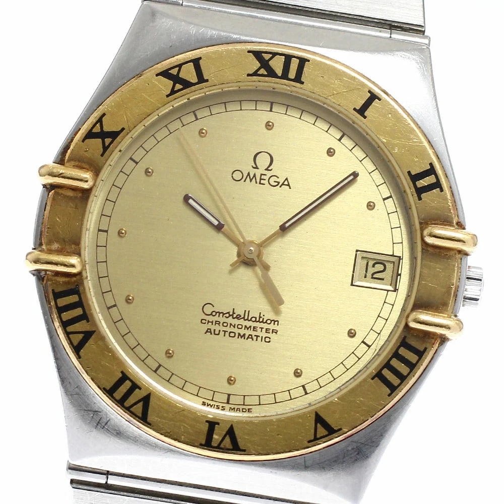 OMEGA CONSTELLATION DATE AUTOMATIC MEN'S WATCH: Omega Constellation Date Automatic Men's Watch Brand: Omega Type/Style: Wristwatch Material: Case Material: Stainless Steel / Yellow Gold Band Material: Stainless Steel Color: Dial Color gold Size: Ca