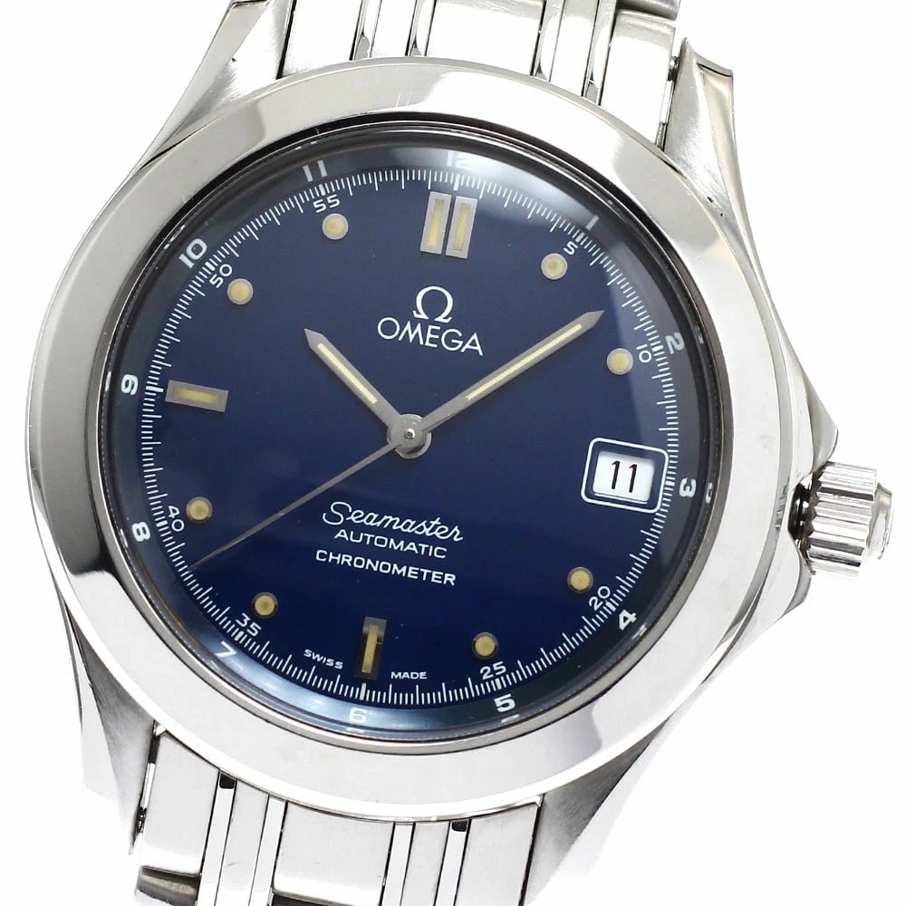 OMEGA SEAMASTER DATE AUTOMATIC MEN'S WATCH: Omega Seamaster Date Automatic Men's Watch Brand: Omega Type/Style: Wristwatch Material: Case Material: Stainless Steel Band Material: Stainless Steel Color: Dial Color blue Size: Case Size (W):