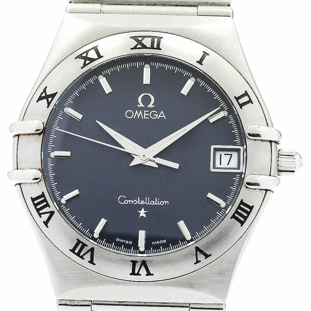 OMEGA CONSTELLATION DATE QUARTZ MEN?S WATCH: Omega Constellation Date Quartz Men?s Watch Brand: Omega Type/Style: Wristwatch Material: Case Material: Stainless Steel Band Material: Stainless Steel Color: Dial Color gray Size: Case Size (W): Appr