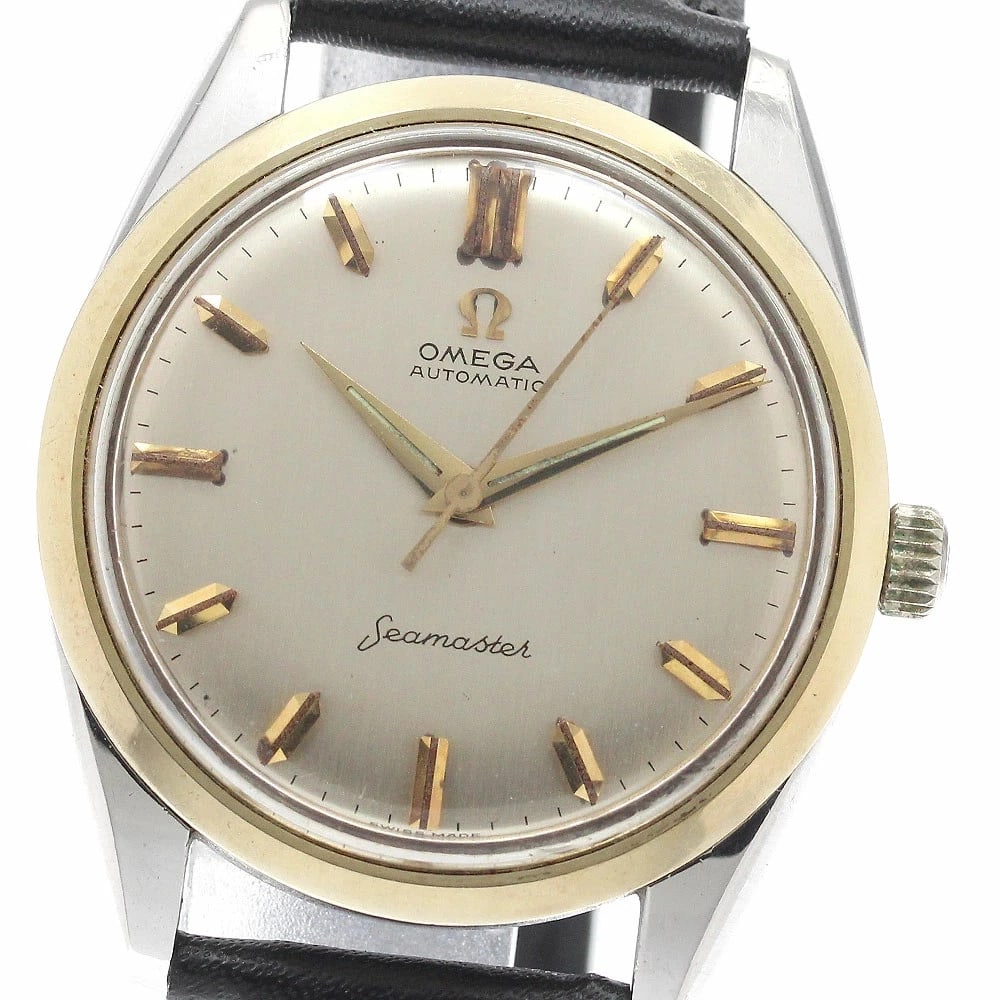 OMEGA SEAMASTER SC MEN?S AUTOMATIC WATCH YELLOW GOLD BEZEL, WATCH: Omega Seamaster SC Men?s Automatic Watch Yellow Gold Bezel, Watch Brand: Omega Type/Style: Wristwatch Material: Case Material: Stainless Steel with Yellow Gold Strap Material: Leather Color: Dial