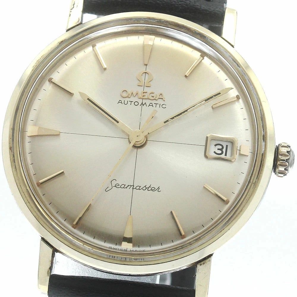 OMEGA SEAMASTER CROSSLINE DATE AUTOMATIC MEN'S WATCH: Omega Seamaster Crossline Date Automatic Men's Watch Brand: Omega Type/Style: Wristwatch Material: Case Material: SS/GP (Stainless Steel/Gold Plating) Band Material: Leather Color: Dial Color silver