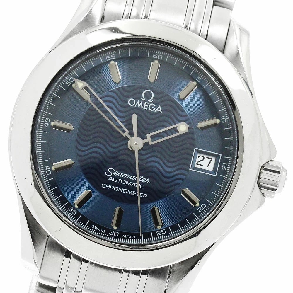 OMEGA SEAMASTER DATE AUTOMATIC MEN'S WATCH: Omega Seamaster Date Automatic Men's Watch Brand: Omega Type/Style: Wristwatch Material: Case Material: Stainless Steel Band Material: Stainless Steel Color: Dial Color navy Size: Case Size (W):