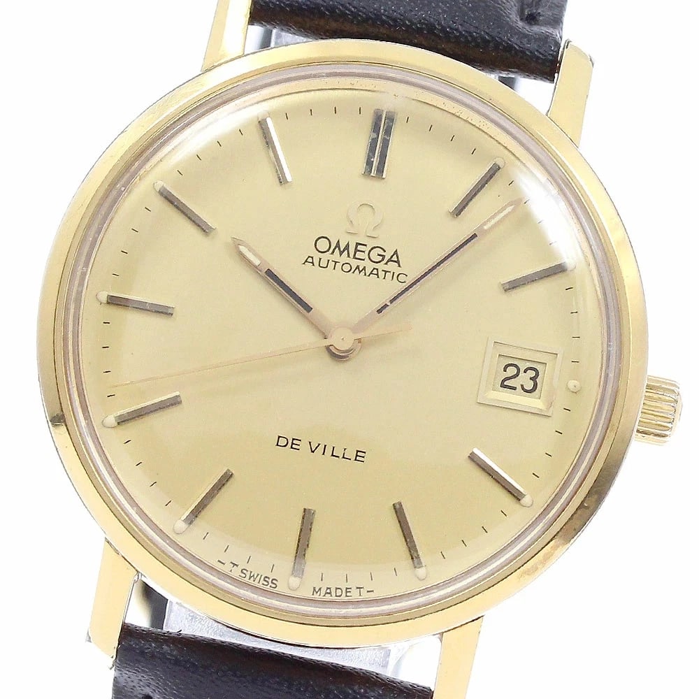 OMEGA SEAMASTER DEVIL DATE CALIBER AUTOMATIC MEN'S, WATCH: Omega Seamaster Devil Date Caliber Automatic Men's, Watch Brand: Omega Type/Style: Wristwatch Material: Case Material: Stainless Steel/Gold PlatedBand Material: Leather Color: Dial Color gold Size: