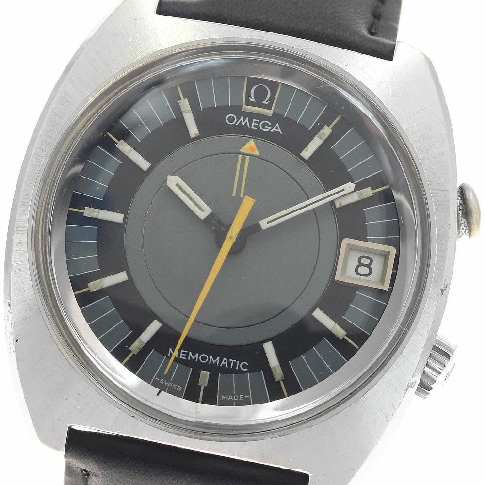 OMEGA SEAMASTER MEMOMATIC AUTOMATIC WATCH: Omega Seamaster Memomatic Automatic Watch Brand: Omega Type/Style: Wristwatch Material: Case Material: Stainless Steel Band Material: Leather Color: Dial Color Silver/Gray Size: Case Size (Width):