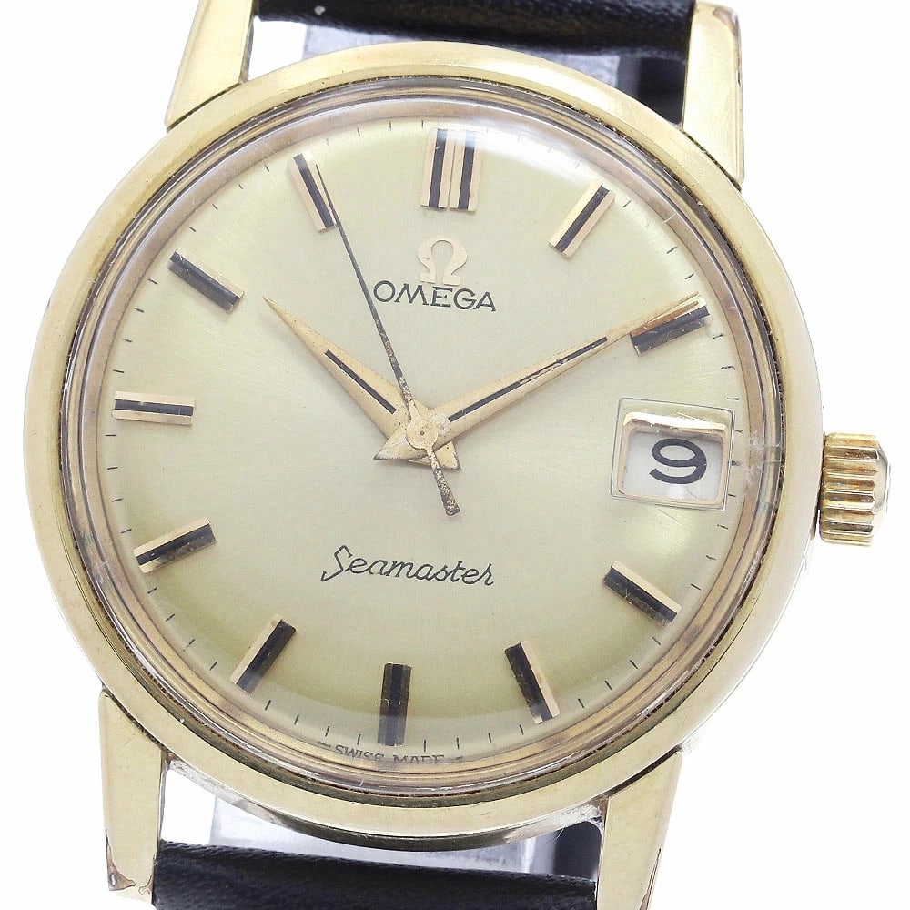 OMEGA SEAMASTER SC WATCH MANUAL WINDING MENS, WATCH: Omega Seamaster SC Watch Manual Winding Mens, Watch Brand: Omega Type/Style: Wristwatch Material: Case Material: Stainless Steel with Gold Plating Band Material: Leather Color: Dial Color gold Size: C