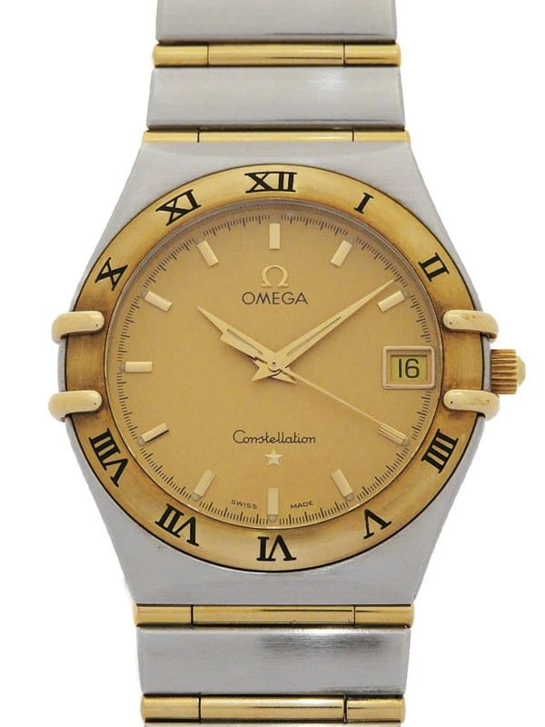 OMEGA CONSTELLATION FULL BAR QUARTZ GOLD MEN'S WATCH: Omega Constellation Full Bar Quartz Gold Men's Watch Brand: Omega Type/Style: Wristwatch Material: Material: Stainless Steel / Yellow Gold / Glass Color: Dial Color gold Size: Case Diameter: Approxima