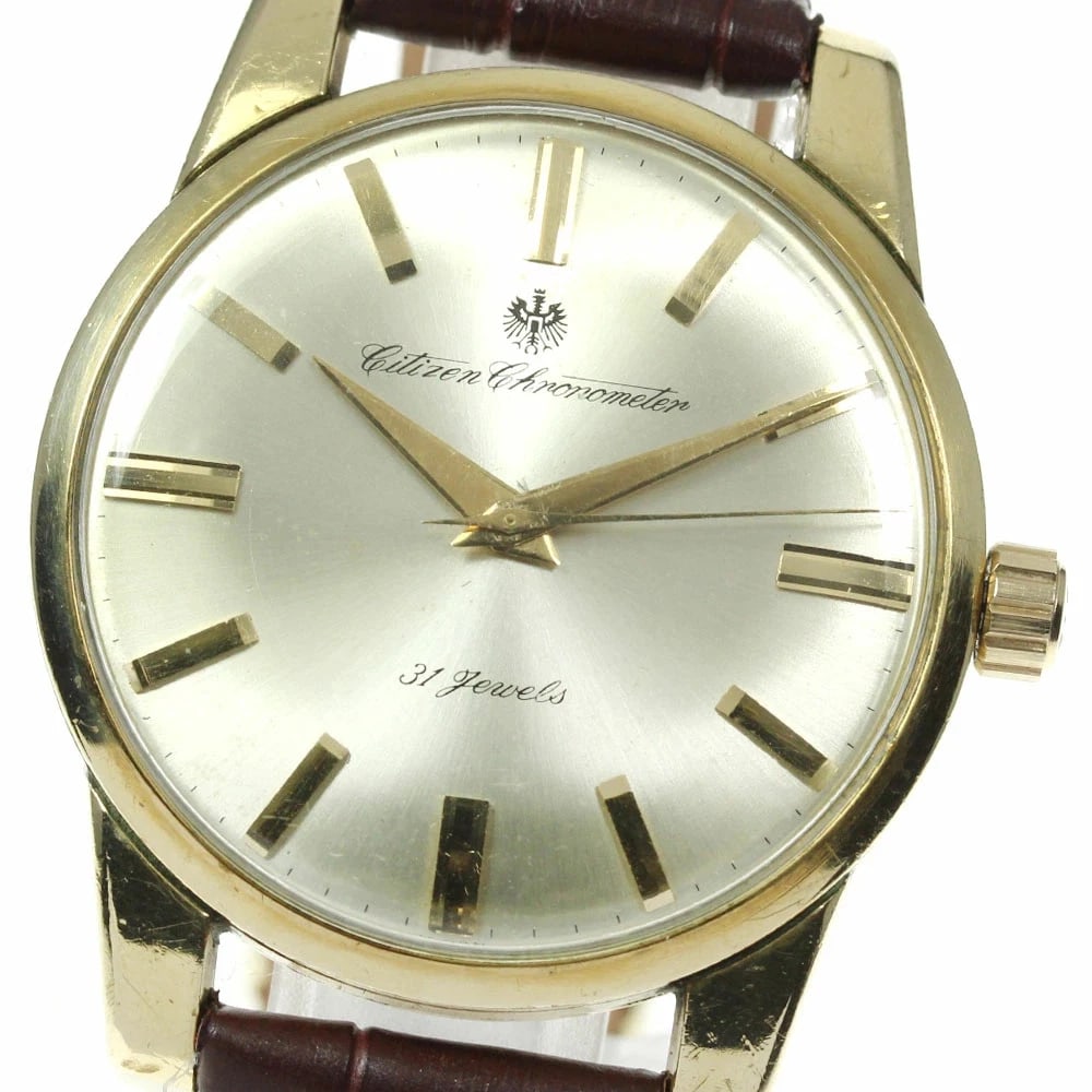 CITIZEN MEN'S CHRONOMETER AUTOMATIC WATCH: Citizen Men's Chronometer Automatic Watch Brand: Citizen Type/Style: Wristwatch Material: Case Material: 100 Micron Gold Plating Band Material: Leather Color: Dial Color silver Size: Case Size (W):