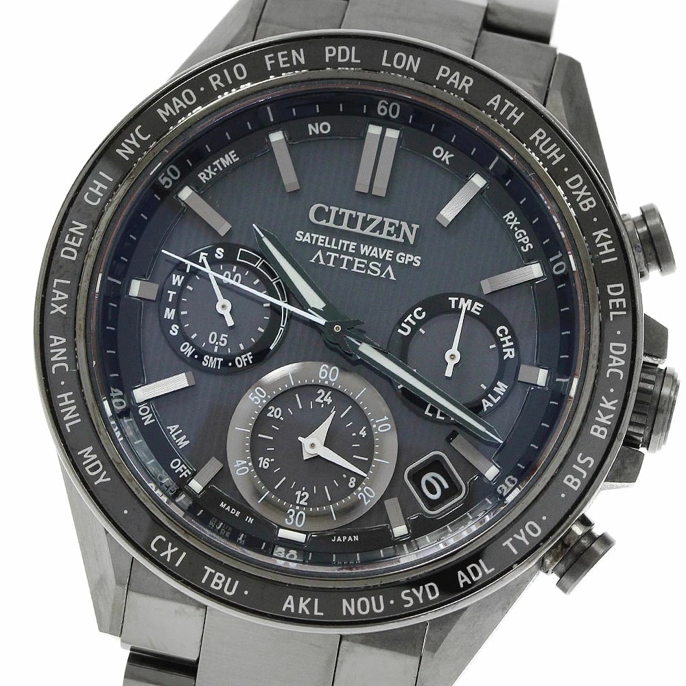 CITIZEN SATELLITE WAVE GPS SOLAR RADIO WATCH: Citizen Satellite Wave GPS Solar Radio Watch Brand: Citizen Type/Style: Wristwatch Material: Case Material: Titanium Band Material: Titanium Color: Dial Color black Size: Case Size: Approximately