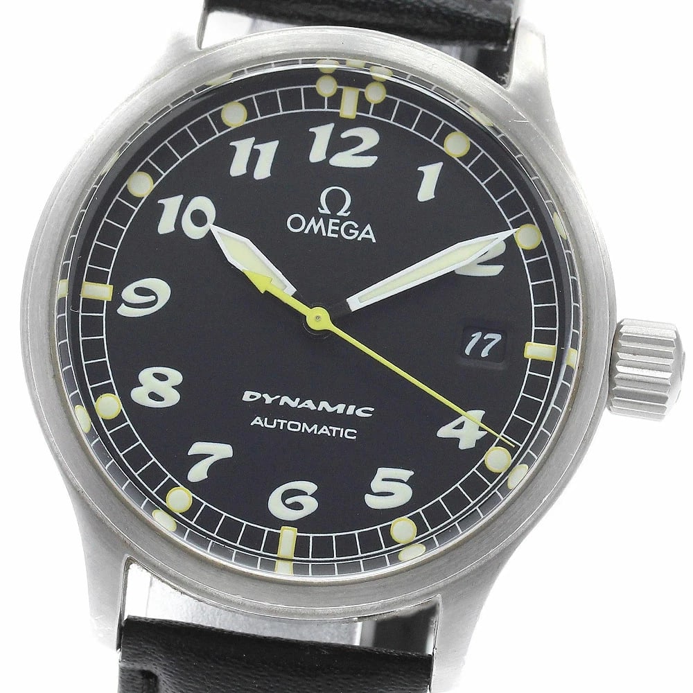 OMEGA DYNAMIC DATE AUTOMATIC MEN'S WATCH: Omega Dynamic Date Automatic Men's Watch Brand: Omega Type/Style: Wristwatch Material: Case Material: Stainless Steel Band Material: Leather Color: Dial Color black Size: Case Size: Approximately 36mm