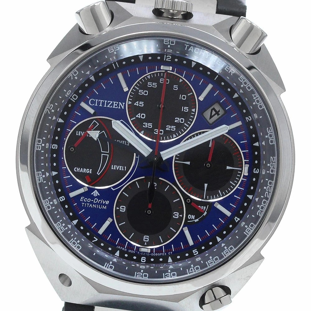 CITIZEN PROMASTER ECO-DRIVE CHRONOGRAPH SOLAR MEN'S WATCH: Citizen Promaster Eco-Drive Chronograph Solar Men's Watch Brand: Citizen Type/Style: Wristwatch Material: titanium leather Color: Dial Color blue black Size: Case Size (W): Approximately 43mm Band Siz