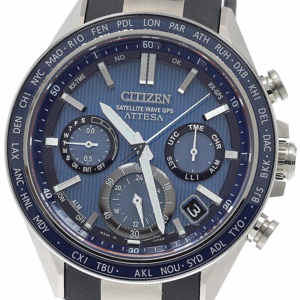 CITIZEN ATESSA ACT LINE SOLAR RADIO MEN'S WATCH: Citizen Atessa ACT Line Solar Radio Men's Watch Brand: Citizen Type/Style: Wristwatch Material: Case Material: Titanium Band Material: Rubber Color: Dial Color navy Size: Case Size (W): Approximately
