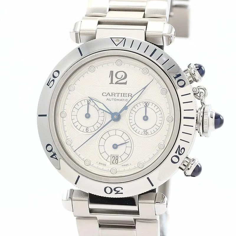 CARTIER PASHA PLONGEUR CHRONOGRAPH, WATCH: Cartier Pasha Plongeur Chronograph, Watch Brand: CARTIER Type/Style: Wrist watch Material: Case Material Stainless Steel Band Material SS Color: Dial Color Silver Size: [ Case size ] 38mm [ Arm