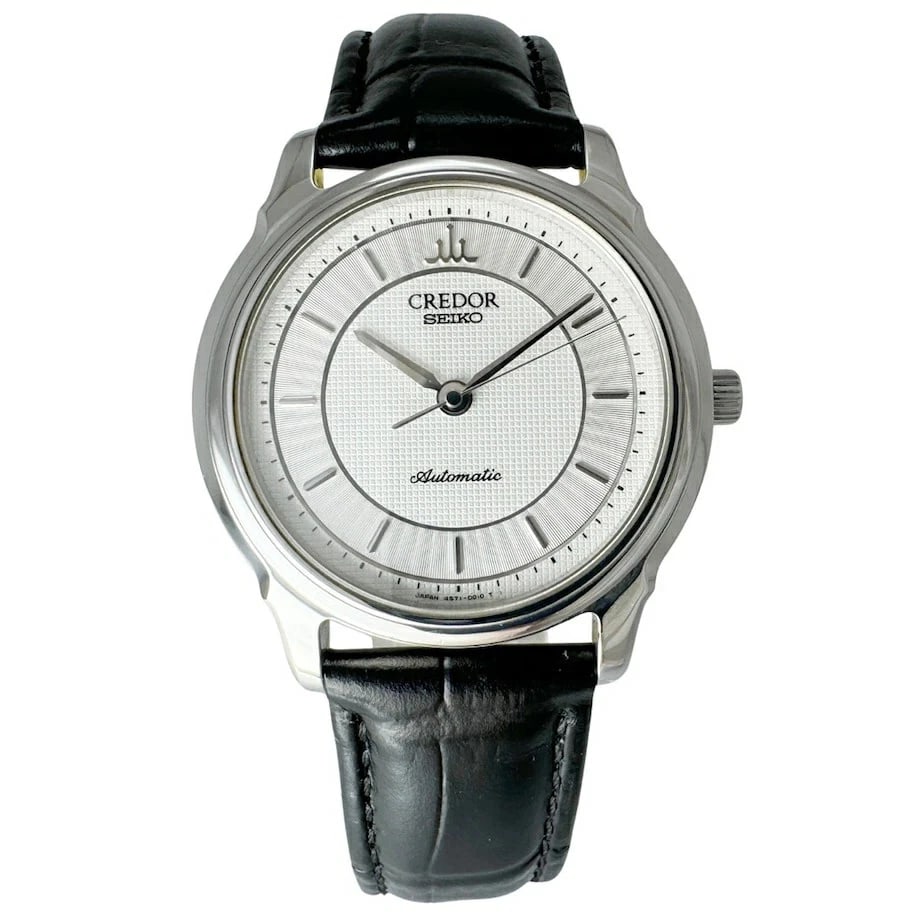 CREDOR SEIKO STAINLESS STEEL, WATCH: CREDOR SEIKO Stainless steel, Watch Brand: CREDOR Type/Style: Wrist watch Material: Case Material Stainless Band Material Cowhide Color: Dial Color Silver Band Color Black Size: [ Case size ] H:40mm /