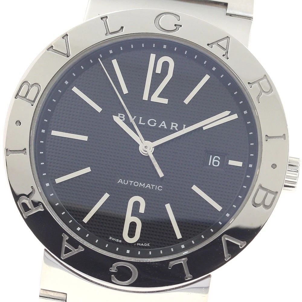 BVLGARI DATE AUTOMATIC WATCH: BVLGARI Date Automatic Watch Brand: BVLGARI Type/Style: Wristwatch Material: Band Material Stainless Steel, Case Material Stainless Steel Color: Band Color Silver, Dial Color black, Case Color Silver